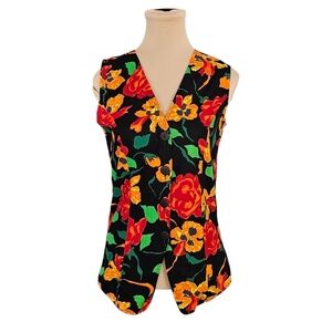 Two Roads Vintage Red and Orange Floral Sleeveless Blouse Vest Sz S